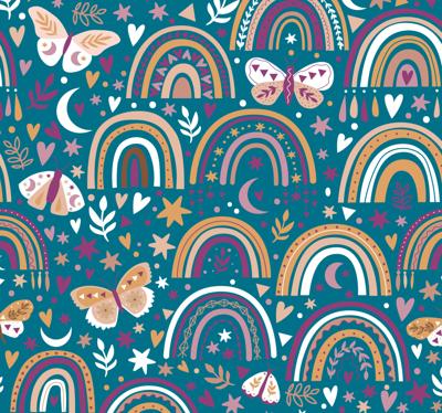 Slaapkamer behang patroon met boho regenbogen