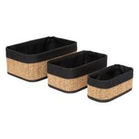 Kast/badkamer opbergmandjes - set 3x stuks - bamboe met hoes zwart - in 3 formaten