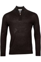 Thomas Maine Tailored Fit Half-Zip Sweater donkerbruin, Effen - thumbnail