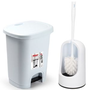 WC-/toiletborstel en houder - wit - met kleine pedaalemmer 8 liter