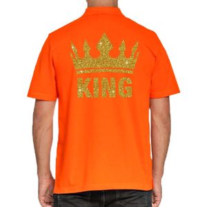 Koningsdag poloshirt King goud glitter oranje voor heren