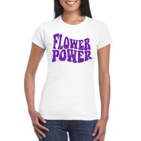 Wit Flower Power t-shirt met paarse letters dames 2XL  -