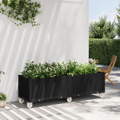 Plantenbak met wielen 160x50x54 cm polypropeen zwart