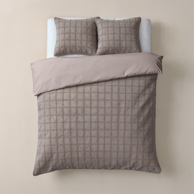 Dekbedovertrek Faux Fur Check Taupe Patroon 200x200 Cm Anti Allergie Sleeptime - Dekbed-Discounter.nl