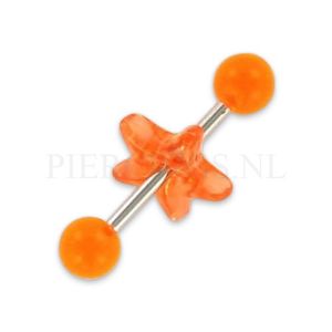 Tongpiercing acryl met donut ster oranje