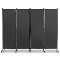 4-Delig Ruimteverdeler op Wieltjes Scheidingswand Opvouwbaar Inkijkbescherming 225 x 173 cm Grijs