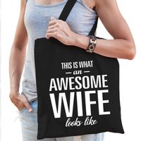 Awesome wife / vrouw cadeau tas zwart voor dames - Feest Boodschappentassen - thumbnail