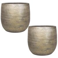 Floran Plantenpot Mira - Set van 2x stuks - goudkleurig - keramiek - 14x14 cm