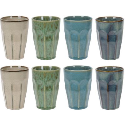 Set van 8x stuks grote luxe gekleurde porseleinen melkbekers 330 ml