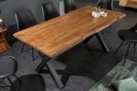 Massief houten eettafel MAMMUT NATURE 180cm acaciaboom rand X-frame antraciet 3,5cm tafelblad - 38352