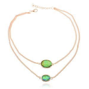 Gelaagde goudkleurige verstelbare Boho stijl ketting met groene stenen