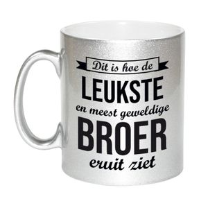 Zilveren leukste en meest geweldige broer cadeau koffiemok / theebeker 330 ml