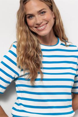 Annika stripe t-shirt - off white/bright blue - 13129