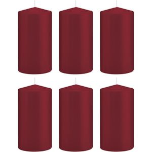 6x Bordeauxrode cilinderkaarsen/stompkaarsen 8x15cm 69 branduren   -
