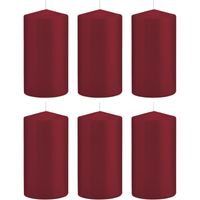 6x Bordeauxrode cilinderkaarsen/stompkaarsen 8x15cm 69 branduren   -