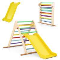 Klimdriehoekset Opvouwbaar Klimrek met Glijbaan Indoor Klimtoestel Montessori Houten Klimspeelgoed voor Kinderen Multicolor