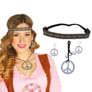 Verkleed accessoire set Hippie - Carnavalskleding - 3-delig - Peace set - hoofdband/ketting/oorbelle