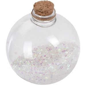 1x Fles kerstballen witte glitters 8 cm kunststof