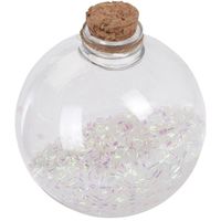 1x Fles kerstballen witte glitters 8 cm kunststof