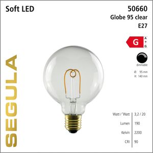 LED Globelamp 95 3,2W 190 Lumen 2200K E27 dimbaar Segula 50660
