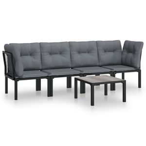 vidaXL 5-delige Loungeset poly rattan zwart en grijs