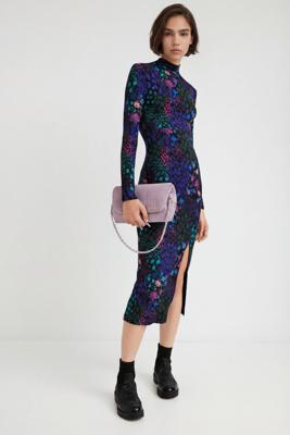 Slim fit midi-jurk met bloemen - BLACK - M