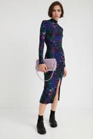 Slim fit midi-jurk met bloemen - BLACK - M