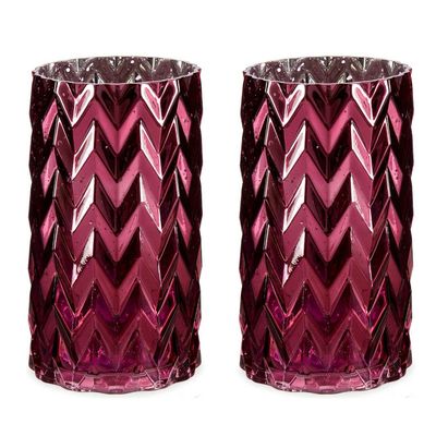 Bloemenvazen 2x stuks - luxe decoratie glas - donkerroze - 11 x 20 cm