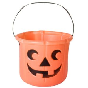 Pompoen trick or treat snoep emmertje oranje D14 x H17 cm - Feestdecoratievoorwerp