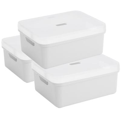 Sunware opbergbox - 3x stuks - 24 liter - wit - kunststof - transparante deksel - 45x35x18 cm