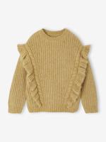 Trui met ruches en kabels voor meisjes goudbeige
