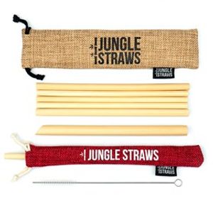 Set van 6 Bamboe Rietjes met Borsteltje en Jute Zakjes Jungle Culture - Berry