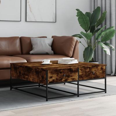 Salontafel 100x99x40 cm bewerkt hout gerookt eikenkleurig