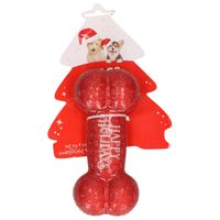 Honden speelgoed bot - rood - 16,5 cm - kerstcadeau voor huisdieren - thumbnail