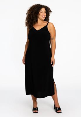 Yoek Spaghetti jurk met V-hals | Zwart | Maat 42/44