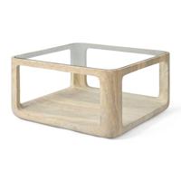 Jesper Home Salontafel 'Yobeko' Travertinlook en glas, 80 x 80cm