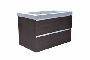 Badkamermeubel Luna 80X47 Met Wastafel Houtnerf Grijs Aqua Splash