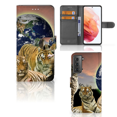 Samsung Galaxy S21 Telefoonhoesje met Pasjes Roofdieren Samsung Galaxy S21 Telefoonhoesje met Pasjes Roofdieren