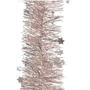 Kerst lametta guirlandes lichtroze sterren/glinsterend 10 cm breed x 270 cm   -