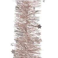 Kerst lametta guirlandes lichtroze sterren/glinsterend 10 cm breed x 270 cm   -
