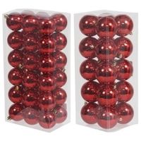 Kerstversiering kunststof kerstballen rood 6 en 8 cm pakket van 56x stuks