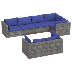 vidaXL 7-delige Loungeset met kussens poly rattan grijs