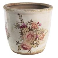 Clayre & Eef Bloempot Ø 16x15 cm Roze Beige Keramiek Rond Bloemen