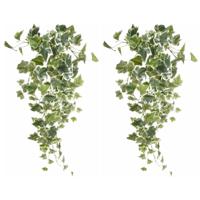 Emerald kunstplant/hangplant - 2x - Klimop/hedera - groen/wit - 70 cm lang