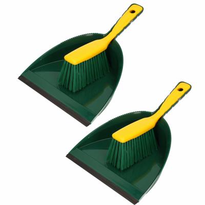 Stoffer en blik - 2x - voor buiten - 35 x 25 cm - groen/geel - kunststof
