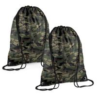 Sport gymtas in jungle camouflage - 2x - met rijgkoord - 45 x 34 cm - 12 liter