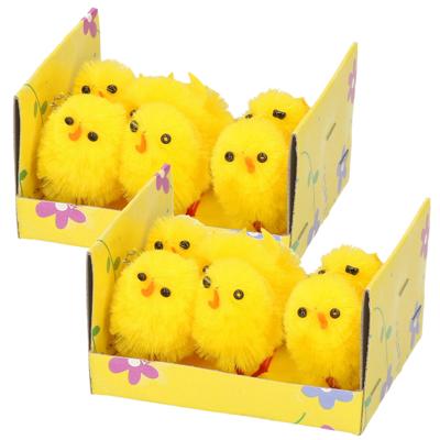 Arti Casa Paaskuikens - 12x stuks - geel - pluche - H3,5 cm - pasen - paasversiering/paasdecoratie