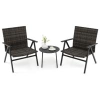 3-delig Bistroset voor Buiten Tuinmeubelset Inclusief Ronde Bijzettafel en 2 Stoelen van Metalen Frame
