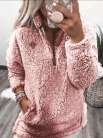 Casual Fluff/Granular Fleece Fabric V Neck Plain Sweatshirt - thumbnail