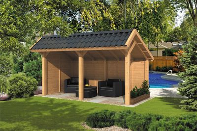 Lariks/Douglas Kapschuur Bergen L type 2 468x306 cm- Kapschuurdak- Onbehandeld lariks Douglas hout- Tuindeco